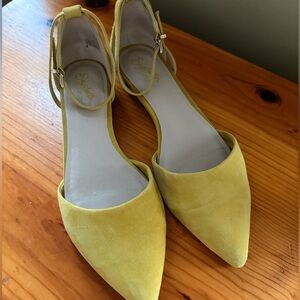Seychelles yellow suede flats with ankle strap